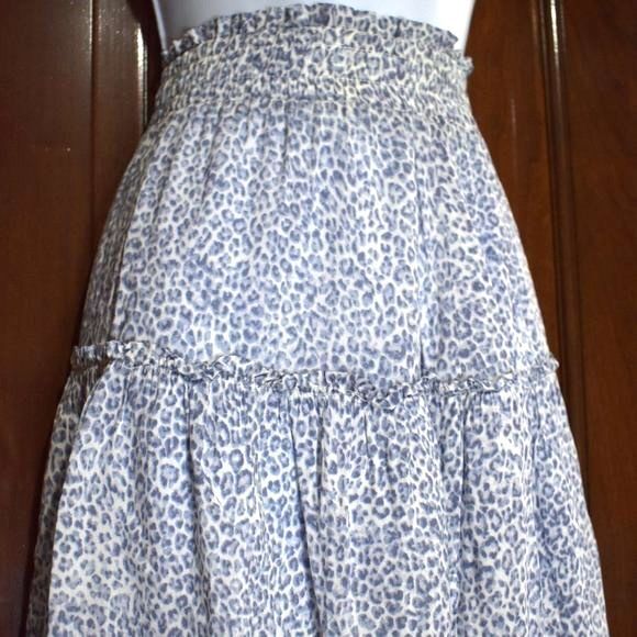 Olivaceous Blue Leopard Tiered Skirt L High Waist Flowy Stretch Boho Trendy - Picture 6 of 13